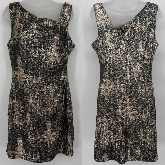 Kay Unger New York Dresses & Skirts - VTG Kay Unger Sz 16 Chandelier Sequined Mini Dress‎ Embellished Y2K Ruched Side